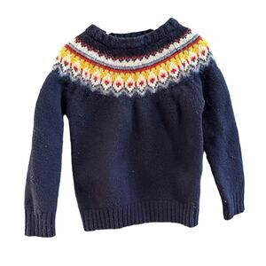 Boden Sweater Fair Isle Navy 82% Wool 18% Polyamide Unisex Size 3-4Y 104cm